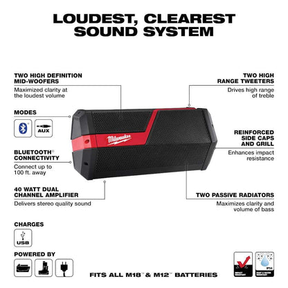M18/M12 Lithium-Ion Cordless Wireless Jobsite Speaker