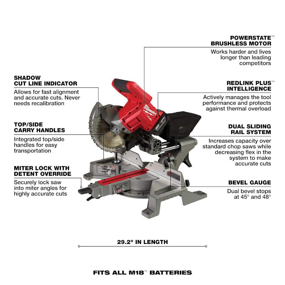 M18 FUEL 18V Lithium-Ion Brushless Cordless 7-1/4 in. Dual Bevel Sliding Compound Miter Saw (Tool-Only)