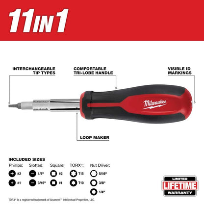 11-in-1 Multi-Tip Combination Screwdriver with Square Drive Bits