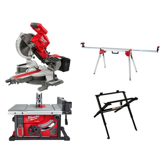 M18 FUEL ONE-KEY 18-Volt Lithium-Ion Brushless Cordless 8-1/4 in. Table Saw with Stand and 10 in. Miter Saw with Stand