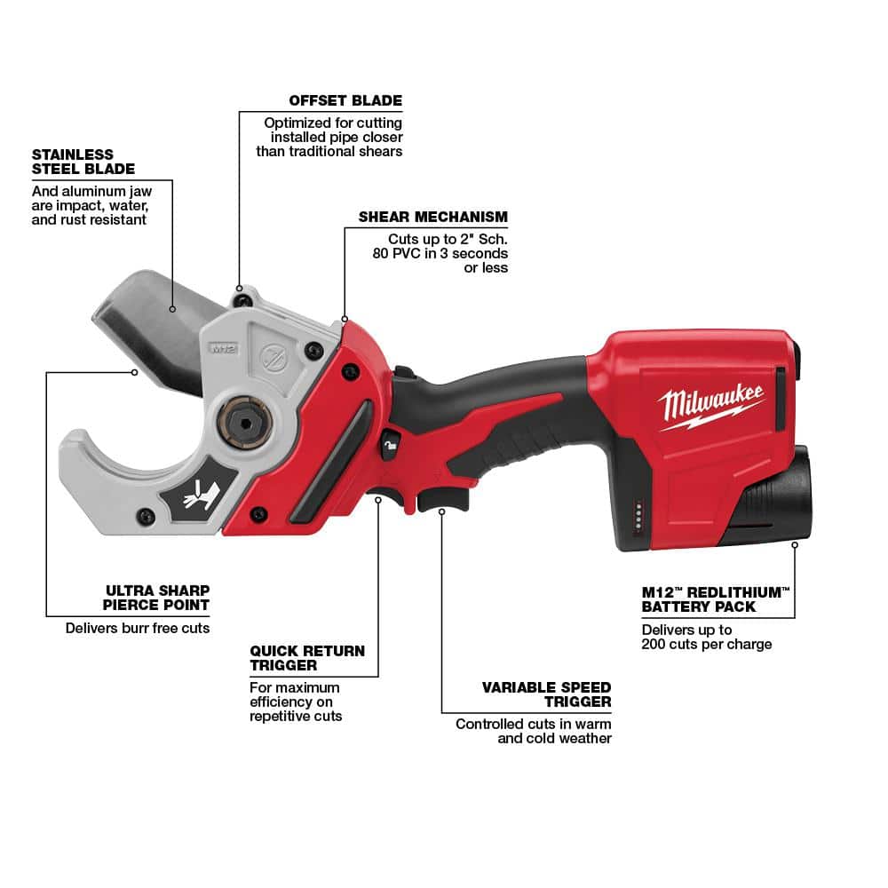 M12 12V Lithium-Ion Cordless PVC Pipe Shear (Tool-Only)