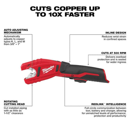 M12 12V Lithium-Ion Cordless Copper Tubing Cutter Kit with 1.5 Ah Battery, Charger and Hard Case w/M12 3/8 in. Ratchet