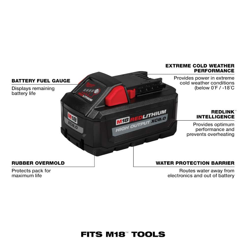 M18 18-Volt Lithium-Ion HIGH OUTPUT XC 8.0Ah (2-Pack) and 6.0Ah Batteries (2-Pack)