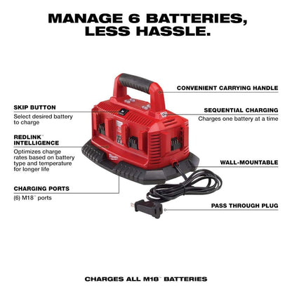 M18 18-Volt Lithium-Ion 6-Port Sequential Battery Charger