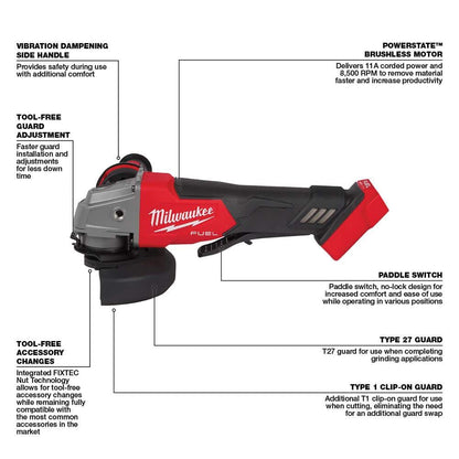 M18 FUEL 18V Lithium-Ion Brushless Cordless Grinder & 3/8 in. Impact Wrench Combo Kit (2-Tool) w/ Two 5Ah Batteries