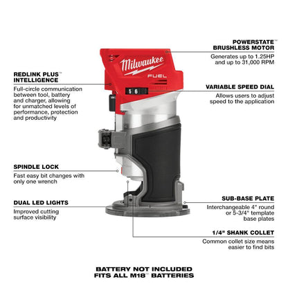 M18 FUEL 18-Volt Lithium-Ion Brushless Cordless Combo Kit (5-Tool) with Compact Router, Jig Saw and 18-Gauge Brad Nailer