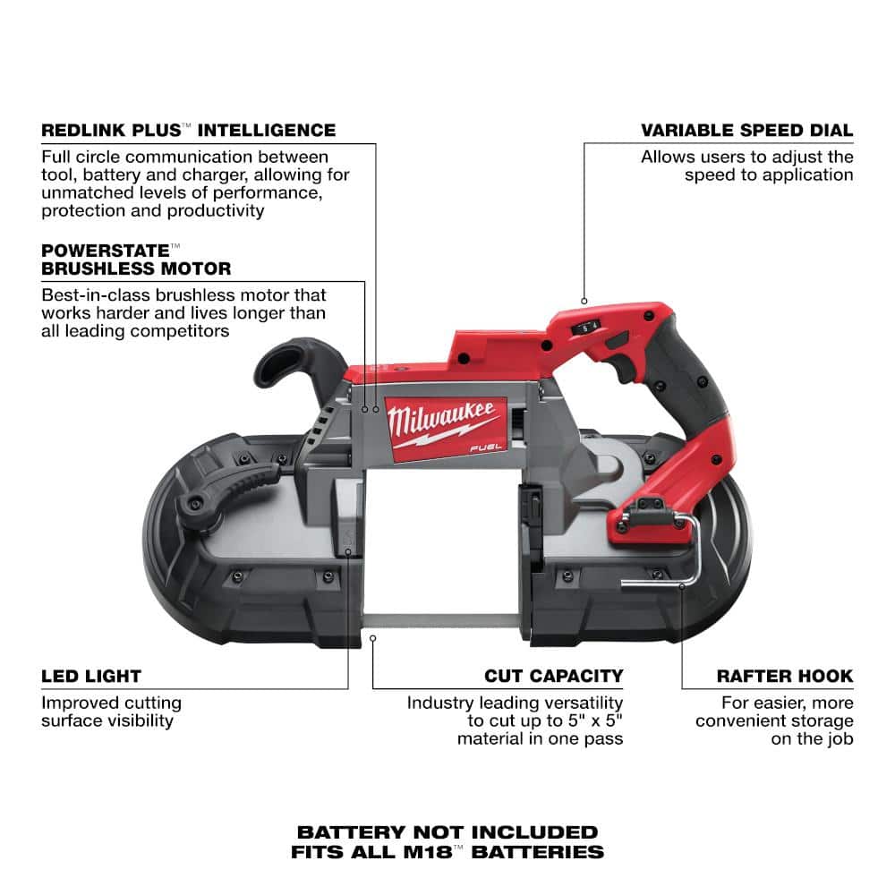 M18 FUEL 18V Lithium-Ion Brushless Cordless Combo Kit with (2) 5.0 Ah Batteries (7-Tool) & Deep Cut Band Saw