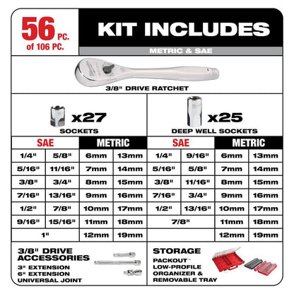 3/8 in. and 1/4 in. Drive SAE/Metric Ratchet and Socket Mechanics Tool Set with PACKOUT Case (106-Piece)