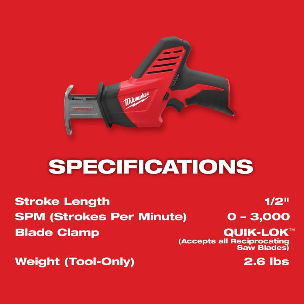 M12 12V Lithium-Ion HACKZALL Cordless Reciprocating Saw Kit with One 1.5Ah Battery, Charger and Tool Bag