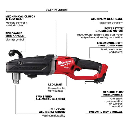 M18 FUEL 18V Lithium-Ion Brushless Cordless GEN 2 SUPER HAWG 1/2 in. Right Angle Drill (Tool-Only)