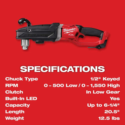 M18 FUEL 18V Lithium-Ion Brushless Cordless GEN 2 SUPER HAWG 1/2 in. Right Angle Drill (Tool-Only)