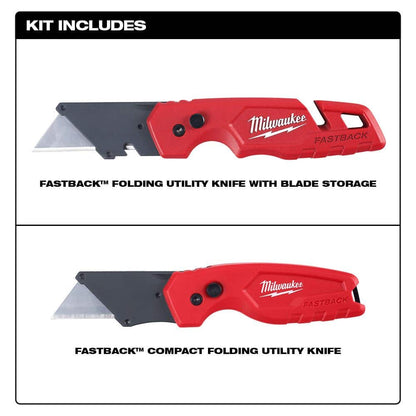 FASTBACK Folding Utility Knife and Compact Folding Utility Knife with Blade Storage and Gut Hook (2-Piece)