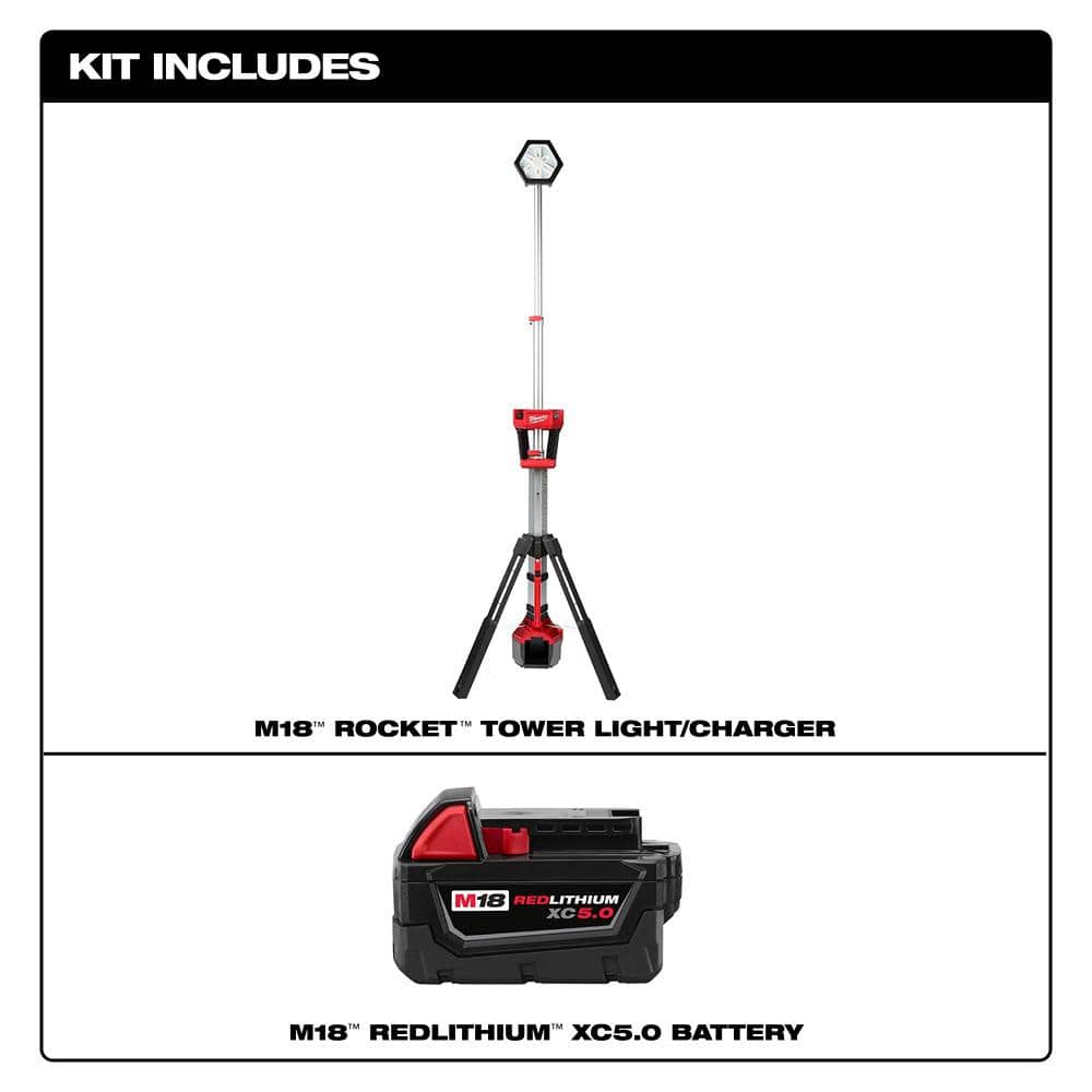 M18 18-Volt Lithium-Ion Cordless Rocket Dual Power Tower Light w/5.0ah Battery