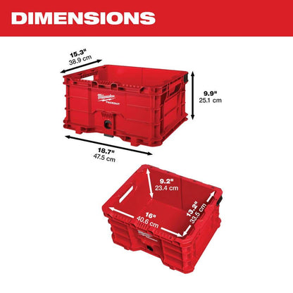 PACKOUT 18.6 in. Tool Storage Crate Bin with Carrying Handles and 50 lbs. Weight Capacity